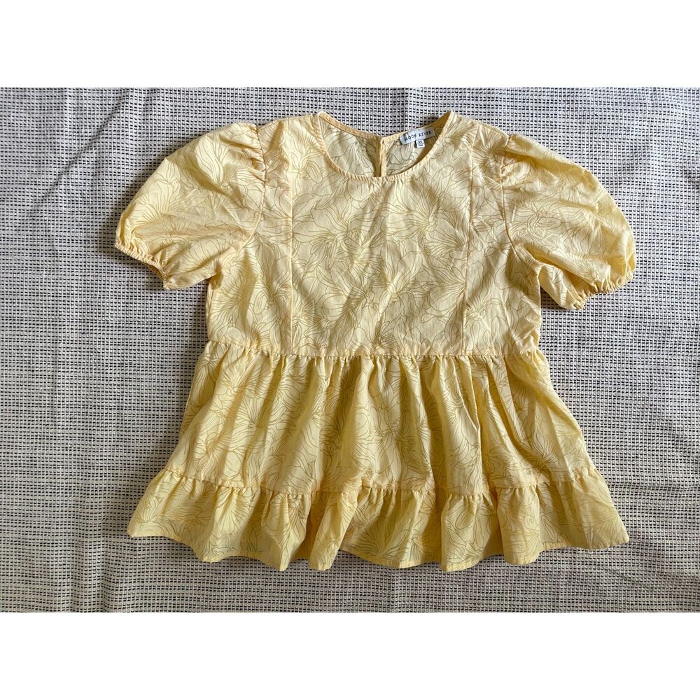 Moon River Anthropologie Yellow Puff Sleeve Floral Texture Blouse Womens Sz XS